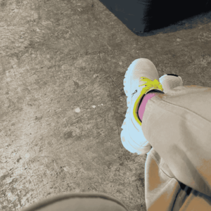 Perimenopause at 45 daily movement with walking shoes and active lifestyle